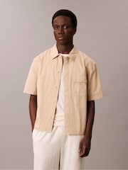 Calvin Klein White Relaxed Cotton Blend Short Sleeve Shirt - Image 1 of 5