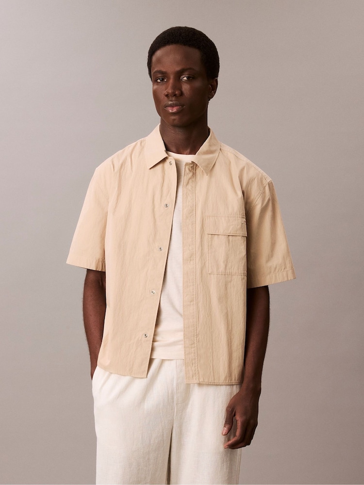 Calvin Klein White Relaxed Cotton Blend Short Sleeve Shirt - Image 1 of 5