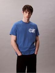 Calvin Klein Blue Short Sleeve 20s Sport Logo Graphic Print T-Shirt - Image 1 of 4