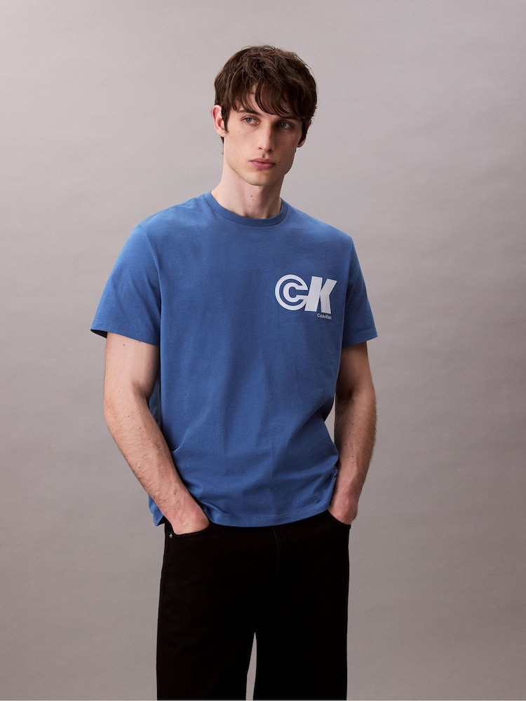 Calvin Klein Blue Short Sleeve 20s Sport Logo Graphic Print T-Shirt - Image 1 of 4
