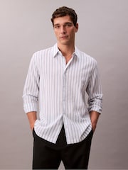 Calvin Klein White Long Sleeve Viscose Nylon Stripe Shirt - Image 1 of 5