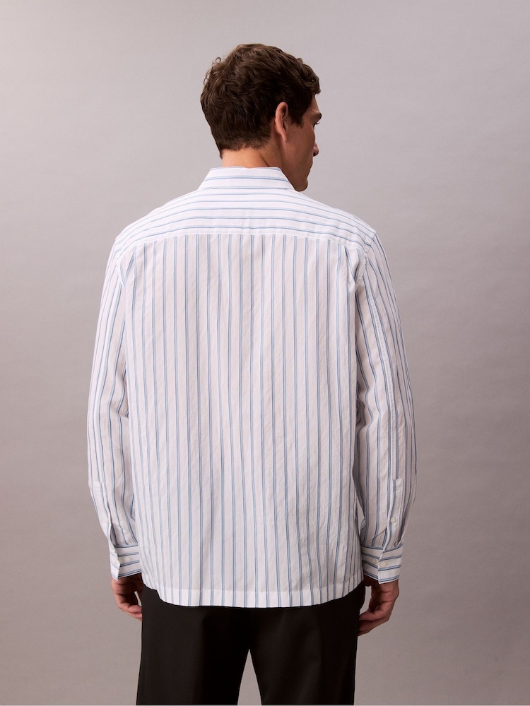 Calvin Klein White Long Sleeve Viscose Nylon Stripe Shirt - Image 2 of 5