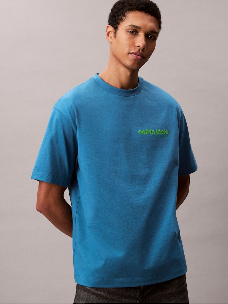 Calvin Klein Blue Short Sleeve Resort T-Shirt - Image 1 of 5 Calvin Klein Blue Short Sleeve Resort T-Shirt - Image 1 of 5