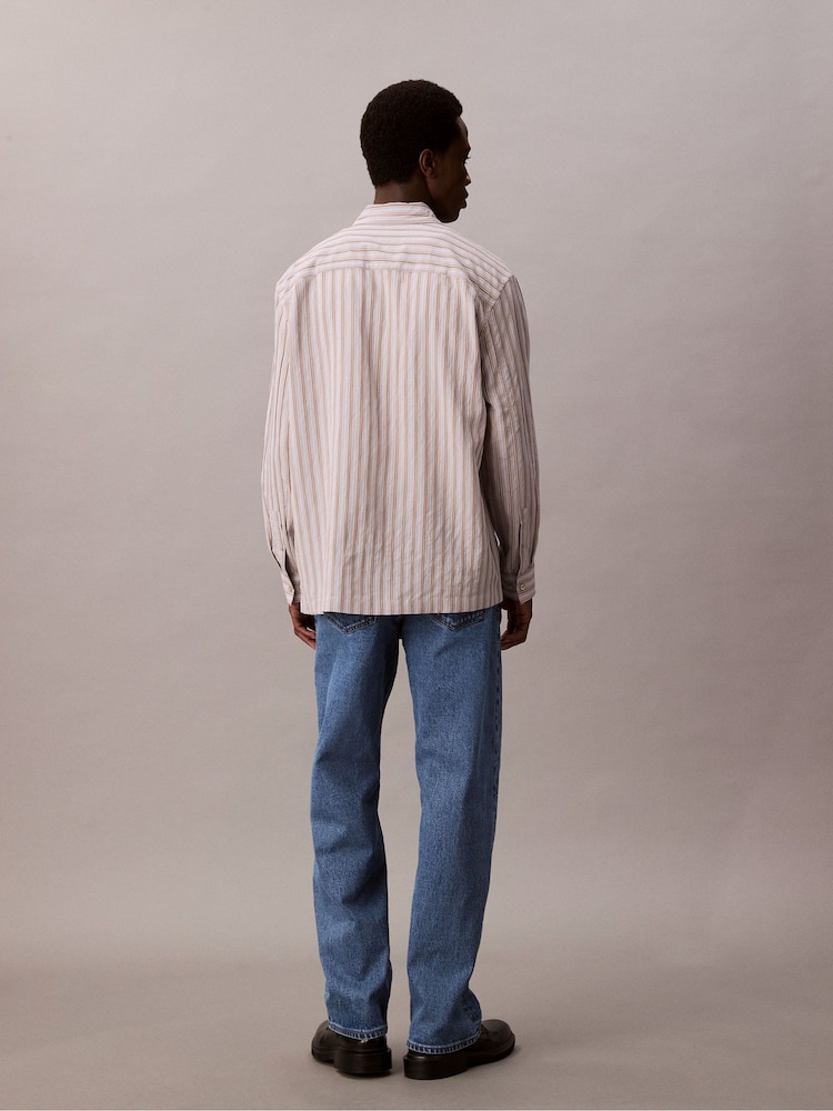 Calvin Klein Natural Stripe Shirt - Image 2 of 5 Calvin Klein Natural Stripe Shirt - Image 2 of 5
