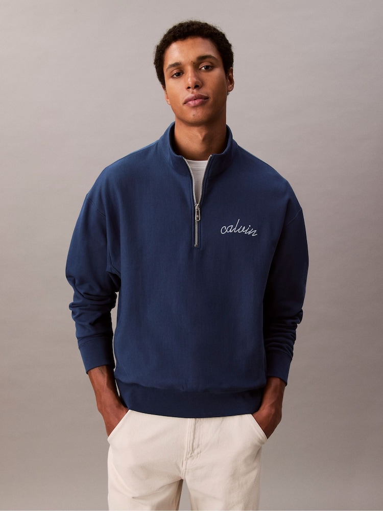 Calvin Klein Blue Premium Terry Sweatshirt - Image 1 of 3 Calvin Klein Blue Premium Terry Sweatshirt - Image 1 of 3