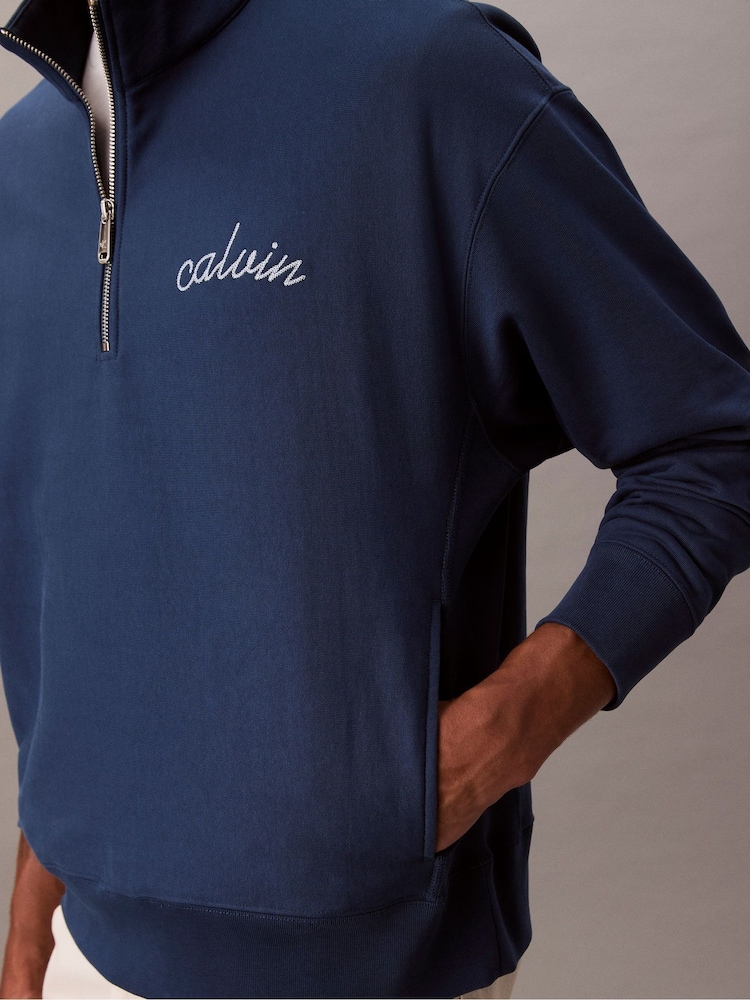 Calvin Klein Blue Premium Terry Sweatshirt - Image 3 of 3 Calvin Klein Blue Premium Terry Sweatshirt - Image 3 of 3