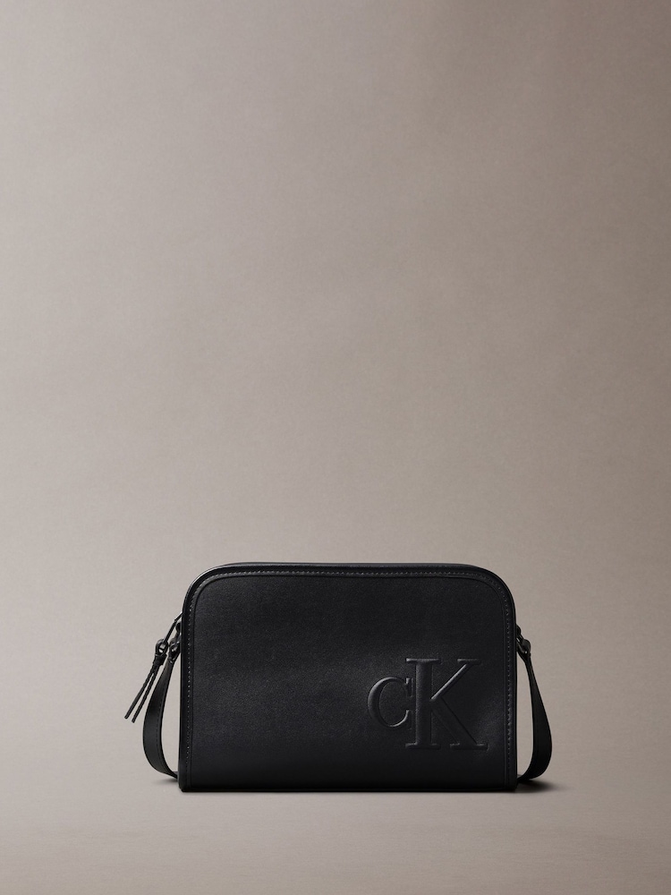 Calvin Klein Black Sculpted Monogram Cross-Body Bag - Image 1 of 4 Calvin Klein Black Sculpted Monogram Cross-Body Bag - Image 1 of 4
