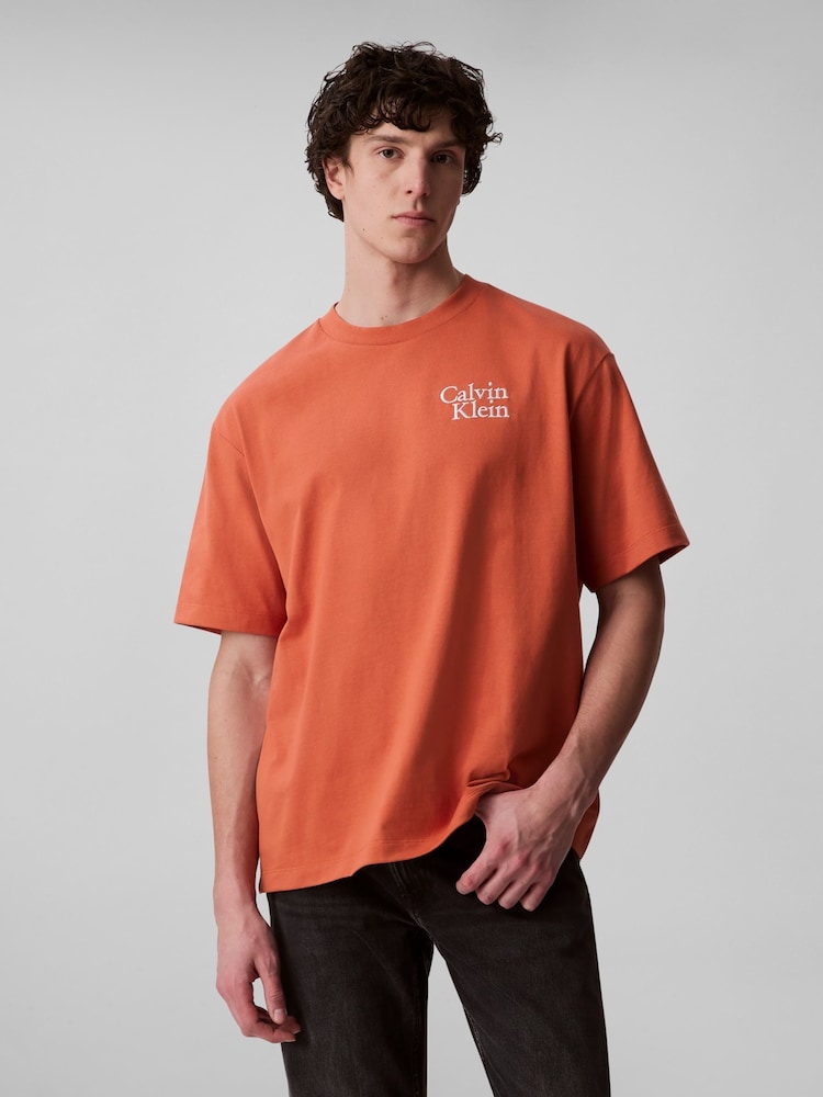 Calvin Klein Orange Short Sleeve Resort T-Shirt - Image 1 of 5 Calvin Klein Orange Short Sleeve Resort T-Shirt - Image 1 of 5