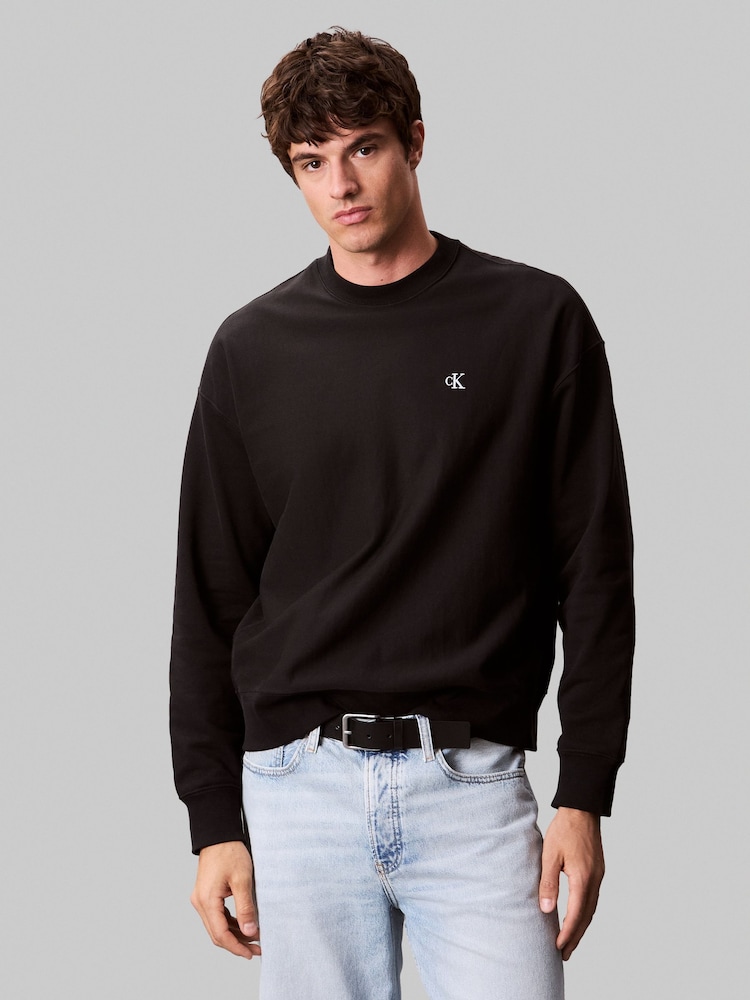 Calvin Klein Black Premium Terry Sweatshirt - Image 1 of 7