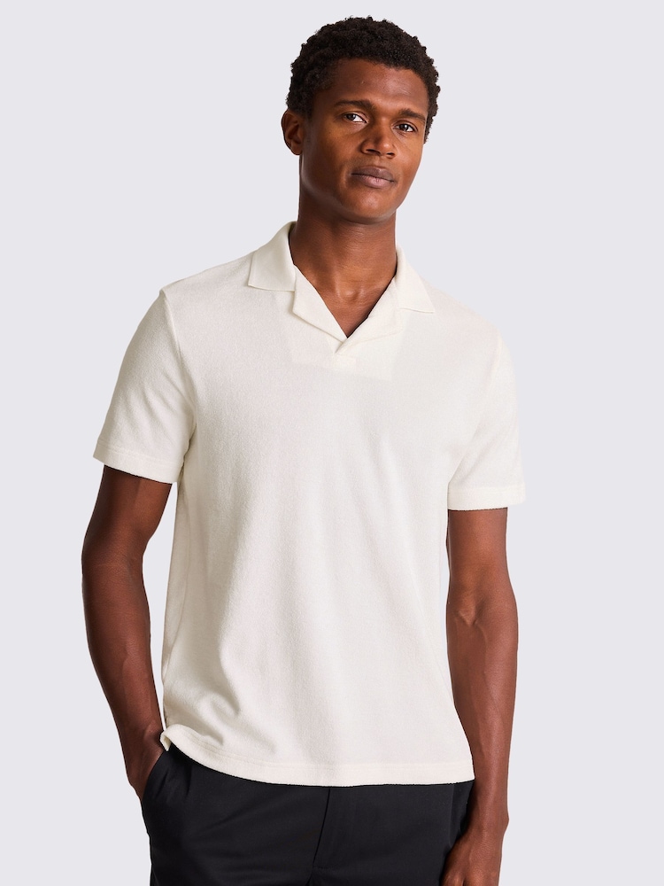Weiß - MOSS Terry Towelling Skipper 100% Cotton Polo Shirt - Bild 1 von 3