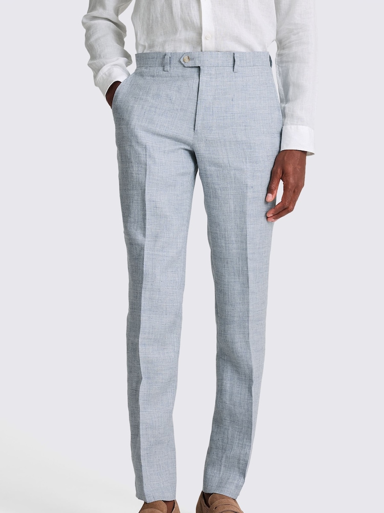 MOSS Blue Tailored Fit Linen Trousers - Image 1 of 3
