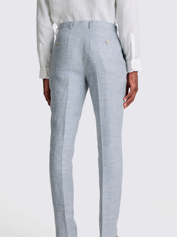 MOSS Blue Tailored Fit Linen Trousers - Image 2 of 3