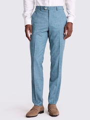 MOSS Blue Tailored Fit Teal Slub Trousers - Image 1 of 3