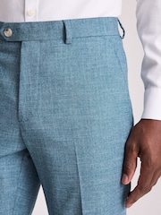 MOSS Blue Tailored Fit Teal Slub Trousers - Image 3 of 3