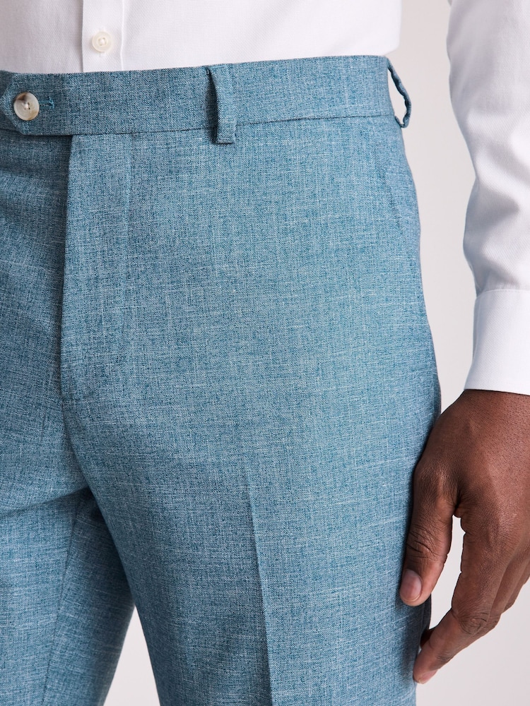 MOSS Blue Tailored Fit Teal Slub Trousers - Image 3 of 3