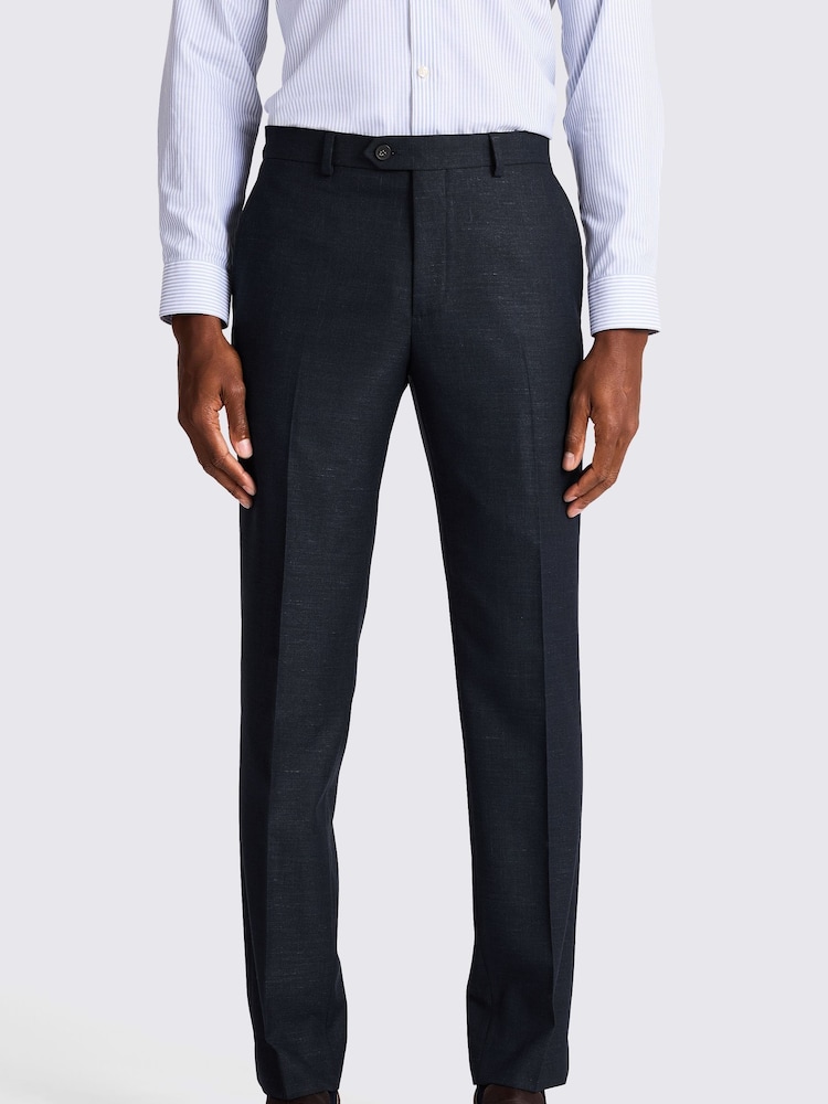 MOSS Blue Tailored Fit Slub Trousers - Image 1 of 3