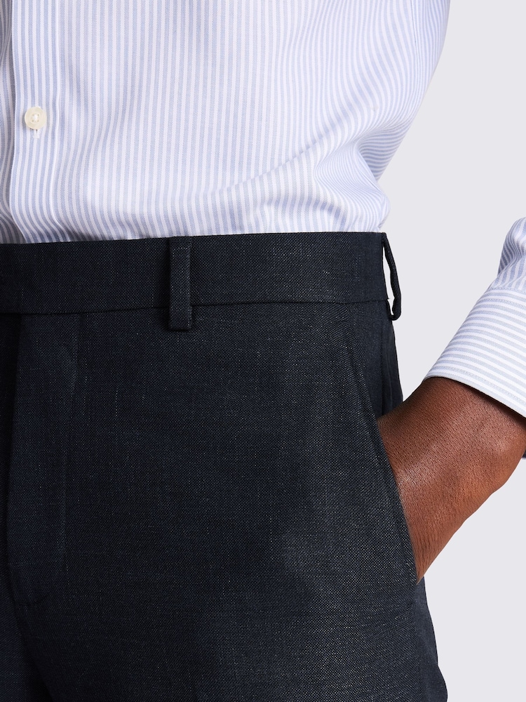 MOSS Blue Tailored Fit Slub Trousers - Image 3 of 3