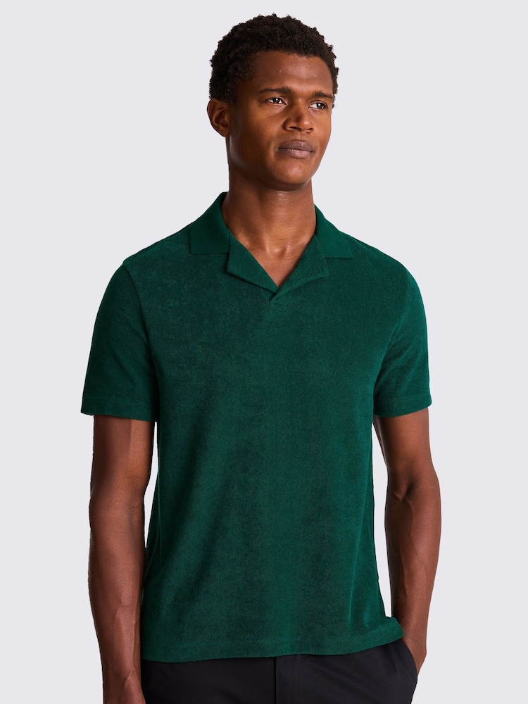 Dunkelgrün - MOSS Terry Towelling Skipper 100% Cotton Polo Shirt - Bild 1 von 4