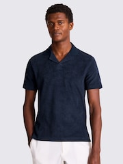 Blau - MOSS Terry Towelling Skipper 100% Cotton Polo Shirt - Bild 1 von 3
