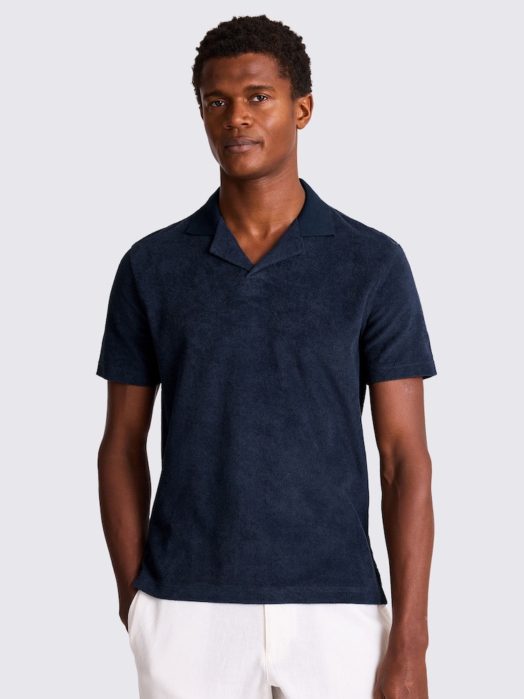 Blau - MOSS Terry Towelling Skipper 100% Cotton Polo Shirt - Bild 1 von 3