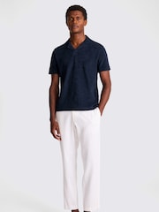 Blau - MOSS Terry Towelling Skipper 100% Cotton Polo Shirt - Bild 2 von 3