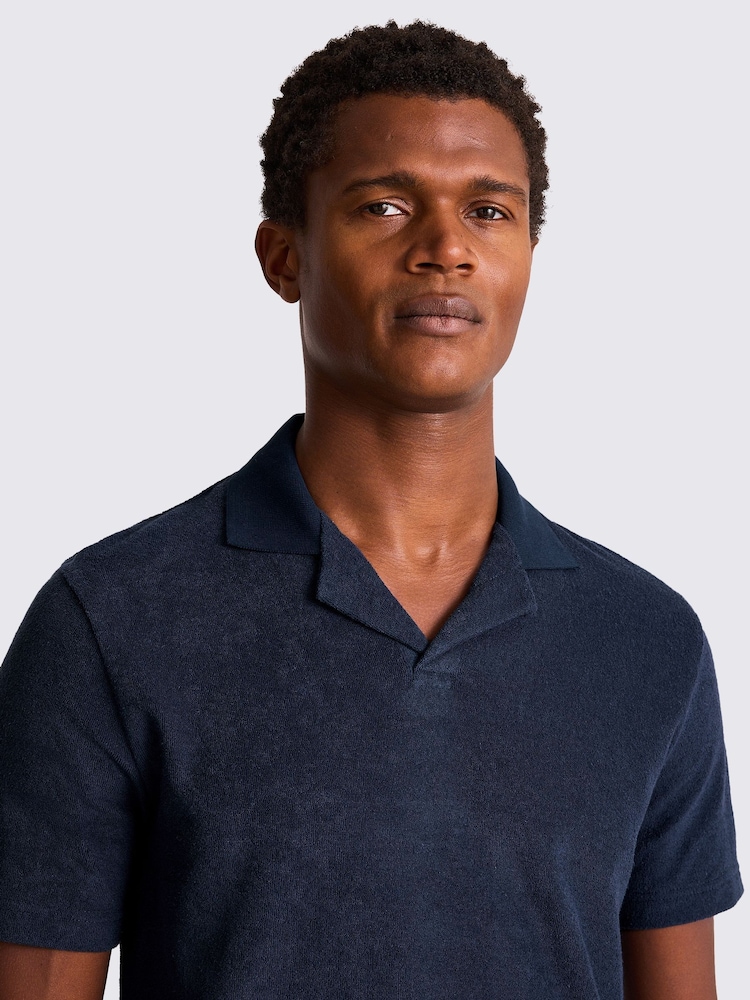 Blau - MOSS Terry Towelling Skipper 100% Cotton Polo Shirt - Bild 3 von 3
