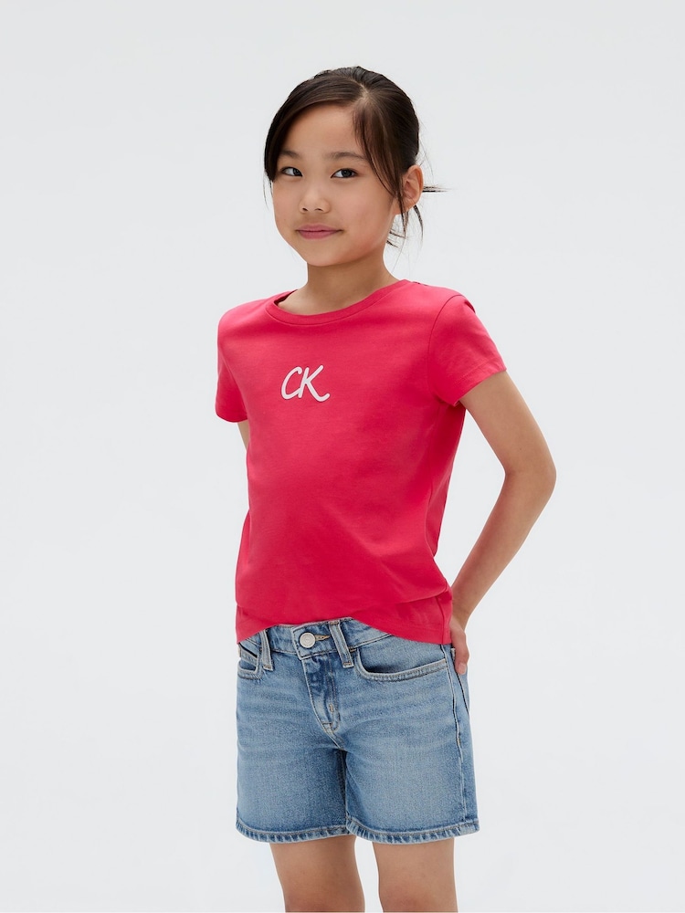 Calvin Klein Pink Slim Stripe Short Sleeve T-Shirt - Image 1 of 4 Calvin Klein Pink Slim Stripe Short Sleeve T-Shirt - Image 1 of 4
