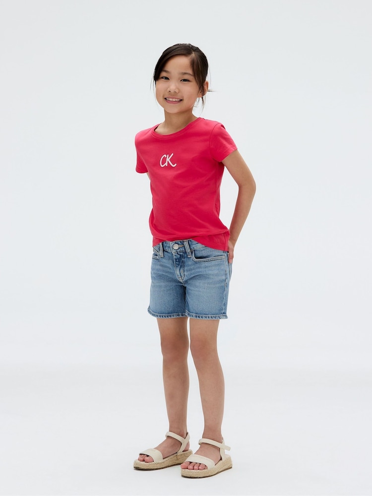 Calvin Klein Pink Slim Stripe Short Sleeve T-Shirt - Image 2 of 4 Calvin Klein Pink Slim Stripe Short Sleeve T-Shirt - Image 2 of 4