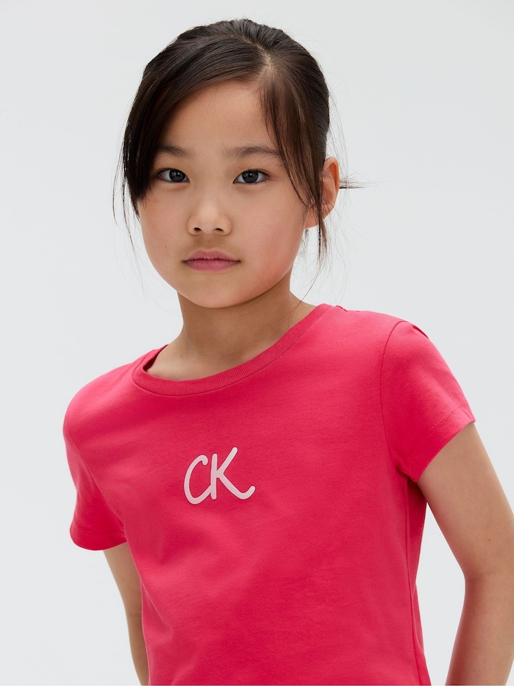 Calvin Klein Pink Slim Stripe Short Sleeve T-Shirt - Image 4 of 4 Calvin Klein Pink Slim Stripe Short Sleeve T-Shirt - Image 4 of 4