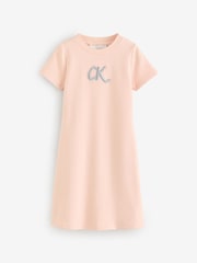 Calvin Klein Pink Metallic Print T-Shirt Dress - Image 1 of 1