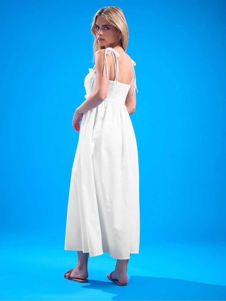 PixieGirl Petite White Frilly Tie Strap Poplin Dress - Image 2 of 5
