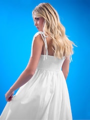 PixieGirl Petite White Frilly Tie Strap Poplin Dress - Image 3 of 5