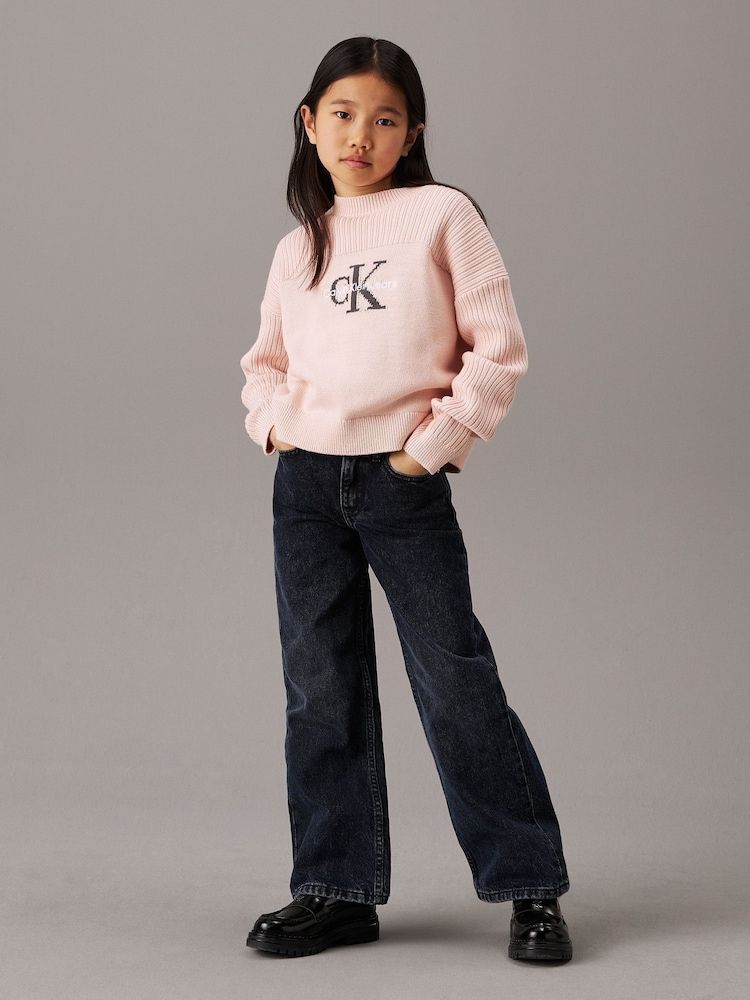 Calvin Klein Blue High Rise Wide Leg Jeans - Image 3 of 3 Calvin Klein Blue High Rise Wide Leg Jeans - Image 3 of 3