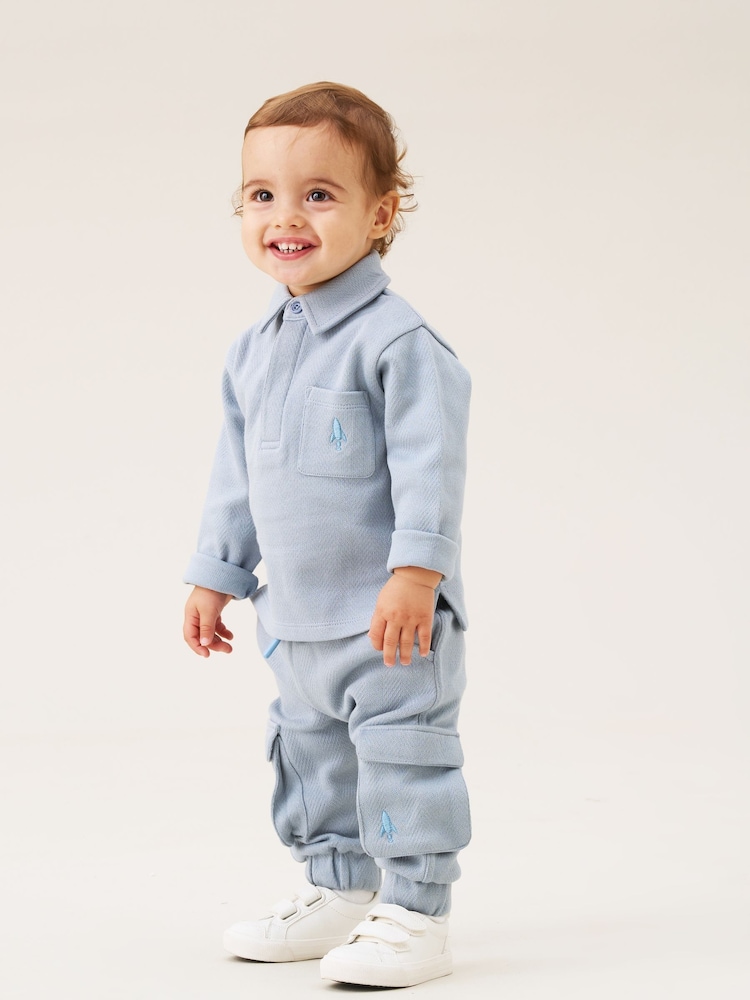 Angel & Rocket Blue Mini Arthur Herringbone Co-Ord Set - Image 1 of 8 Angel & Rocket Blue Mini Arthur Herringbone Co-Ord Set - Image 1 of 8