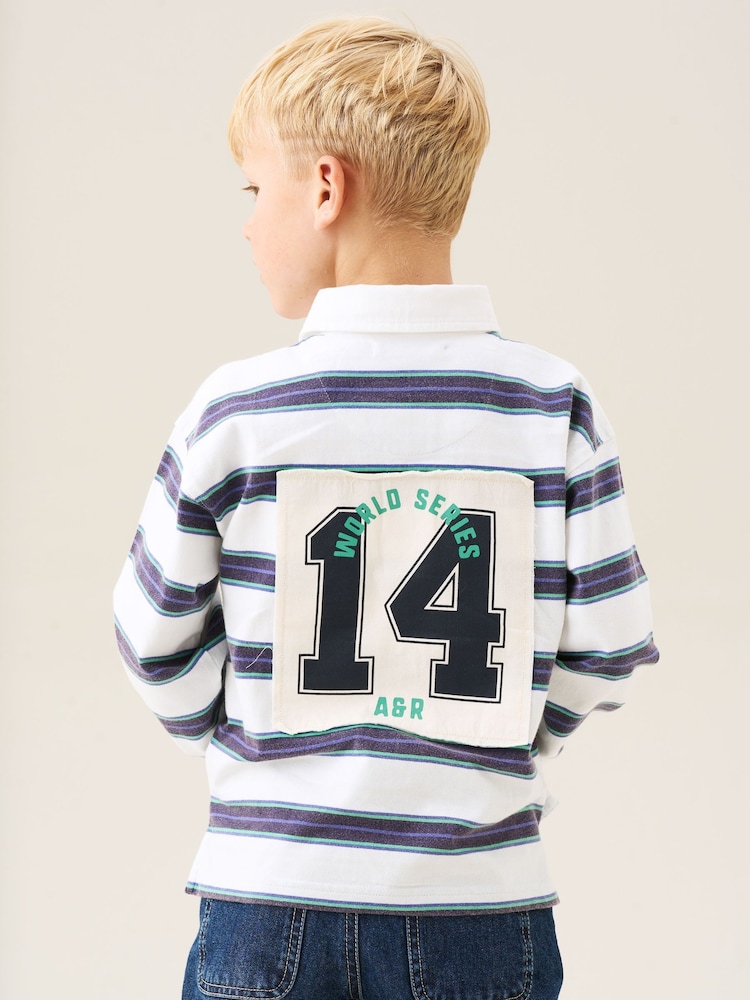Angel & Rocket Blue Luka Yarn Dyed Stripe Rugby Shirt - Image 2 of 8