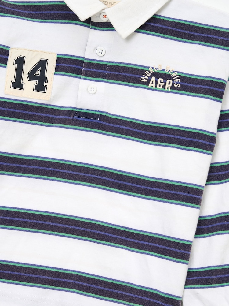 Angel & Rocket Blue Luka Yarn Dyed Stripe Rugby Shirt - Image 8 of 8