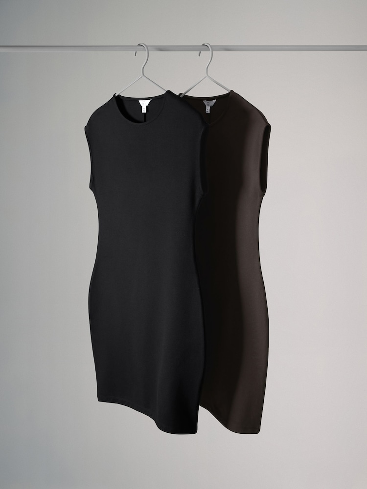 The Set Black/Brown 2 Pack Sleeveless Ponte Dress - Image 1 of 3