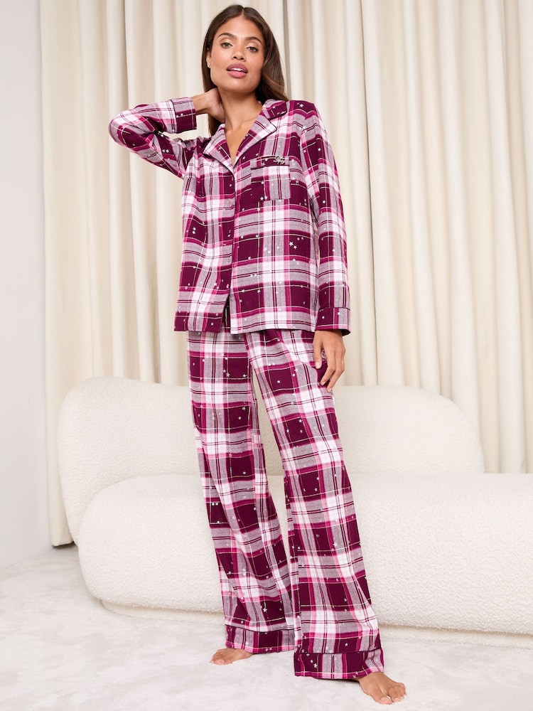 Rojo burdeos - Lipsy Woven Long Sleeve Pyjamas Set - Imagen 1 de 4