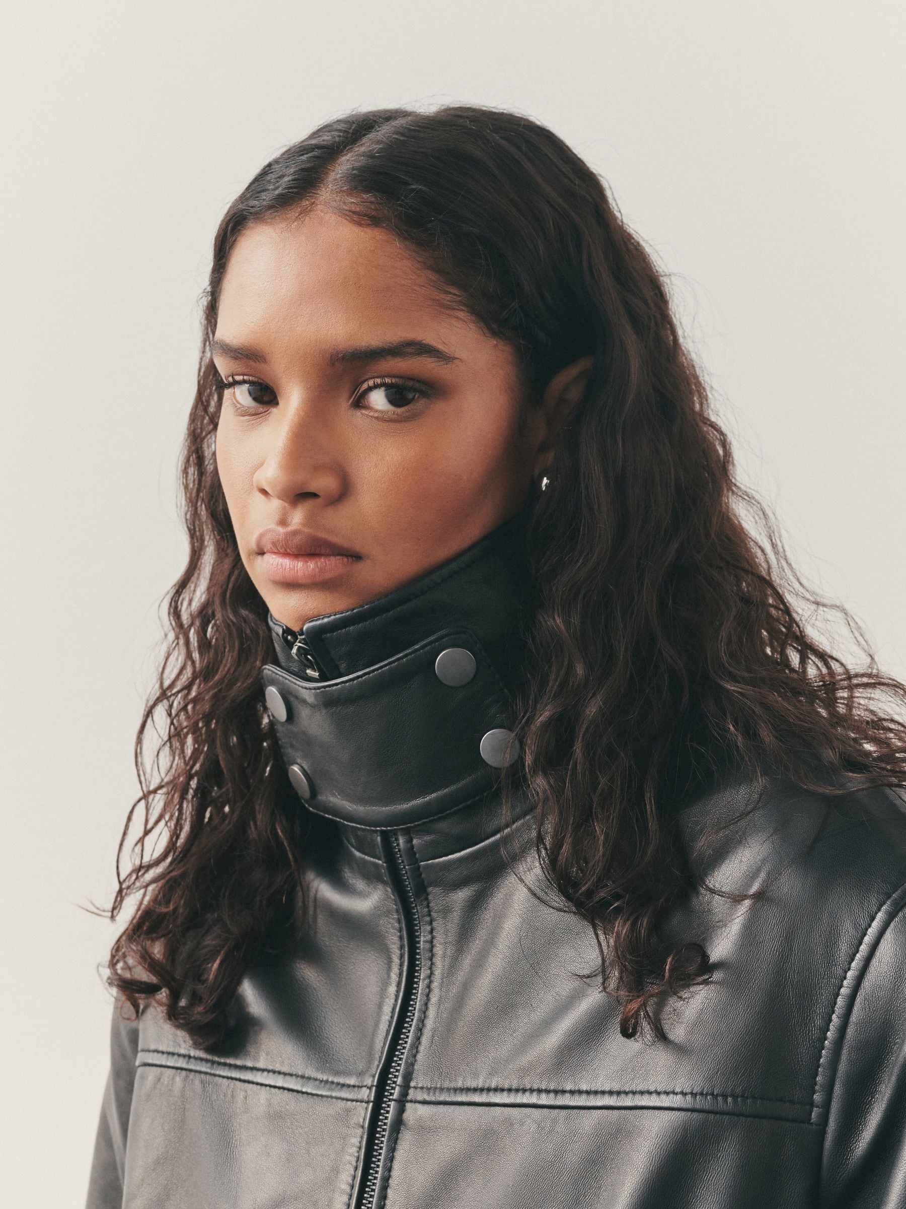 Buy Nothing Ordinary Black Leather Funnel Neck Bomber Jacket from