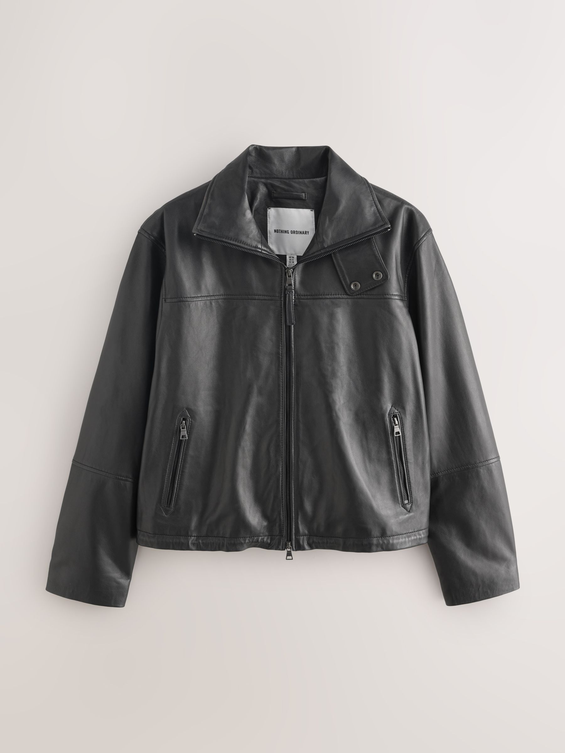 Buy Nothing Ordinary Black Leather Funnel Neck Bomber Jacket from