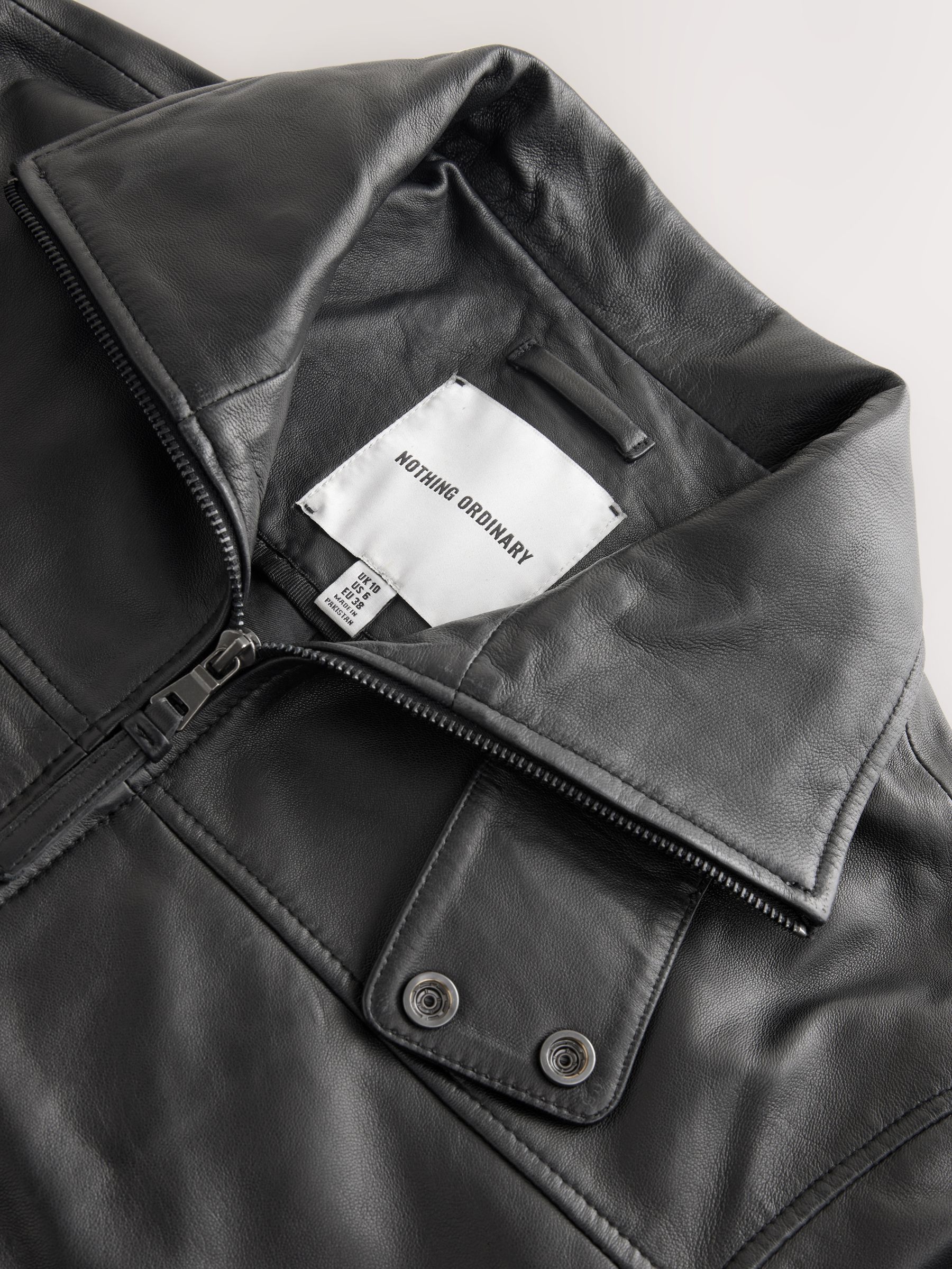 Buy Nothing Ordinary Black Leather Funnel Neck Bomber Jacket from