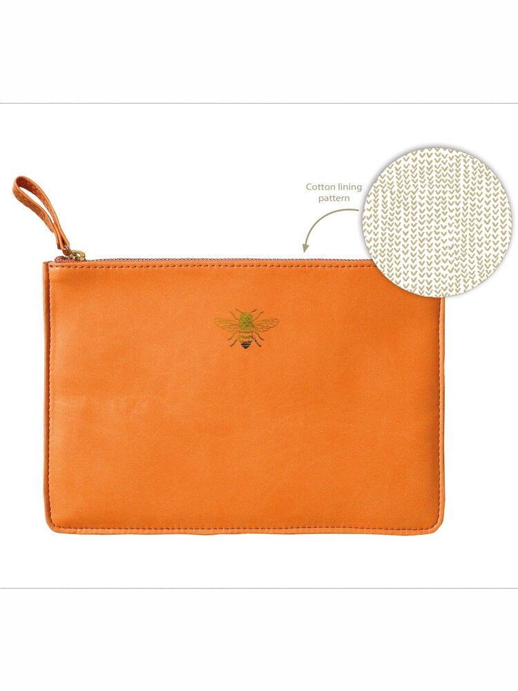 Portico Designs Orange Gold Bee Faux Leather Zip Organiser Case - Image 2 of 2 Portico Designs Orange Gold Bee Faux Leather Zip Organiser Case - Image 2 of 2