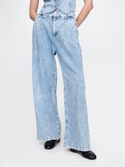 Gap Blue 365 High Waist UltraSoft Pleated Denim Trousers - Image 1 of 5