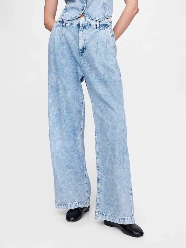 Gap Blue 365 High Waist UltraSoft Pleated Denim Trousers - Image 1 of 5