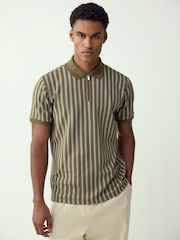 Green/White Vertical Stripe Quarter Zip Polo Shirt - Image 1 of 6