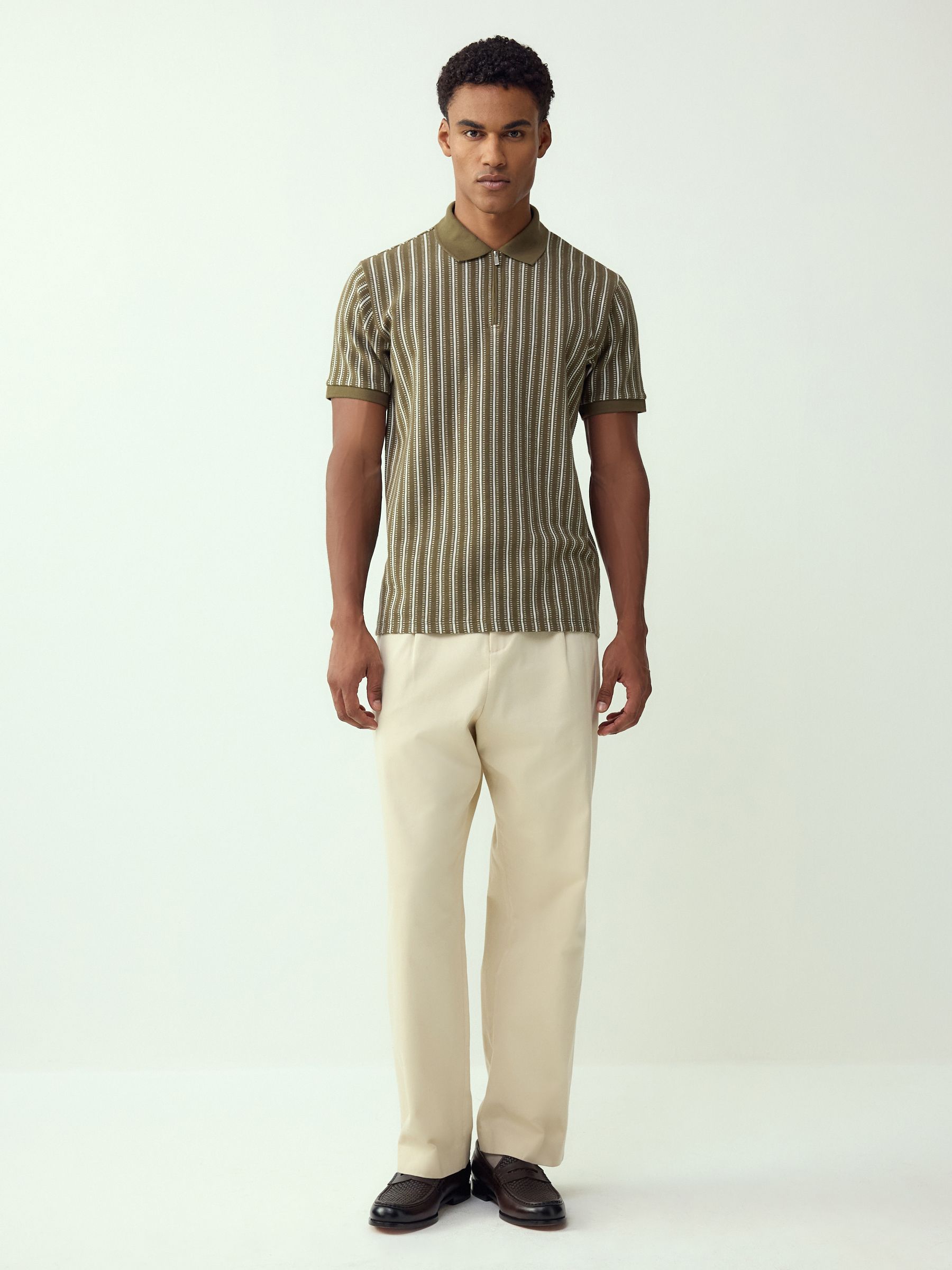 Buy Green/White Vertical Stripe Quarter Zip Polo Shirt from Next