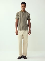 Green/White Vertical Stripe Quarter Zip Polo Shirt - Image 2 of 6