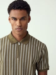 Green/White Vertical Stripe Quarter Zip Polo Shirt - Image 3 of 6