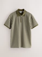 Green/White Vertical Stripe Quarter Zip Polo Shirt - Image 4 of 6
