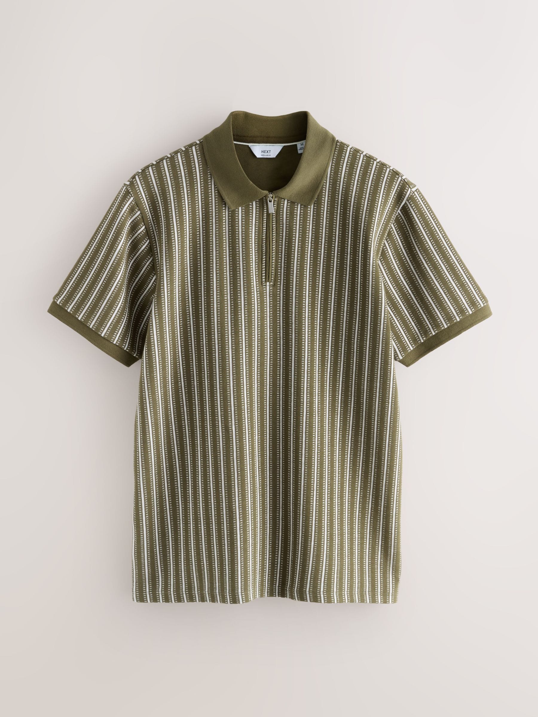 Buy Green/White Vertical Stripe Quarter Zip Polo Shirt from Next USA